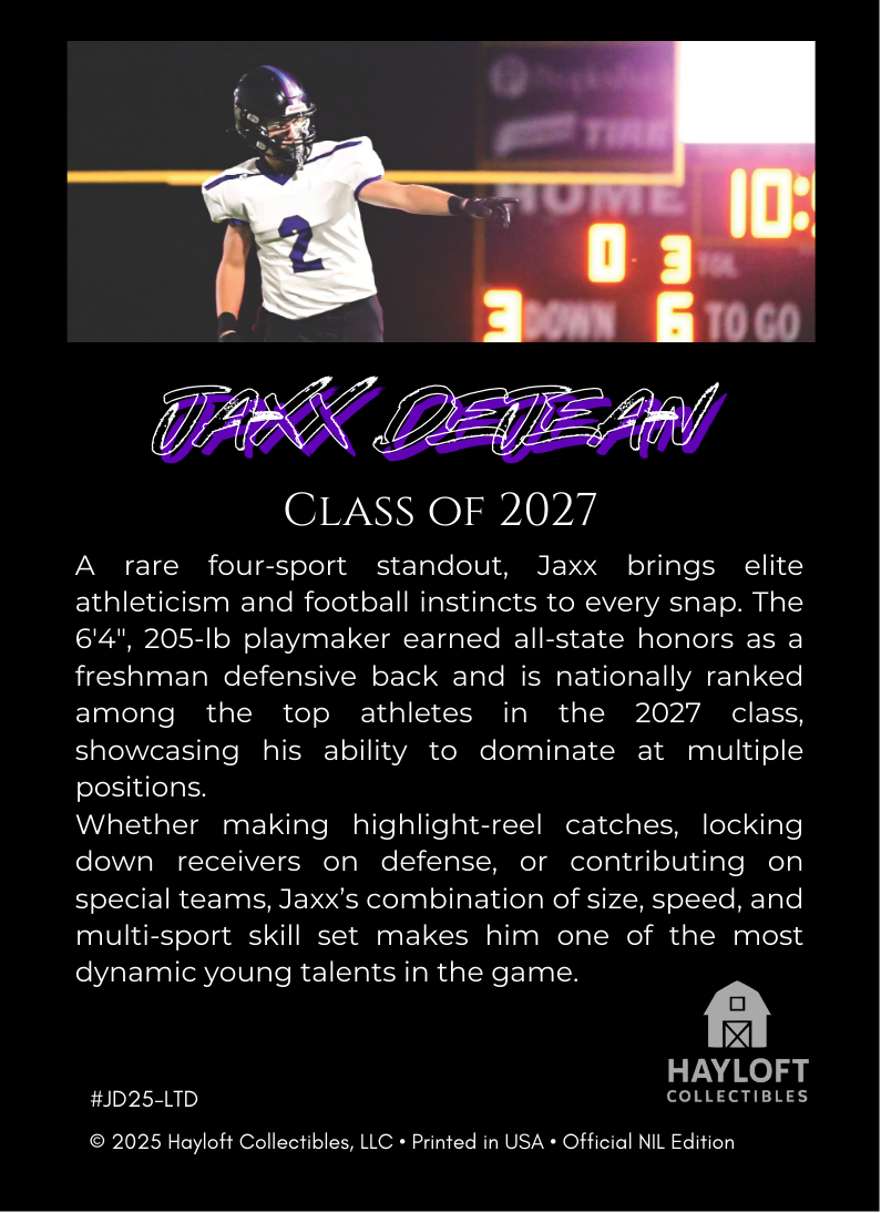 Jaxx DeJean – Limited Edition NIL Trading Card
