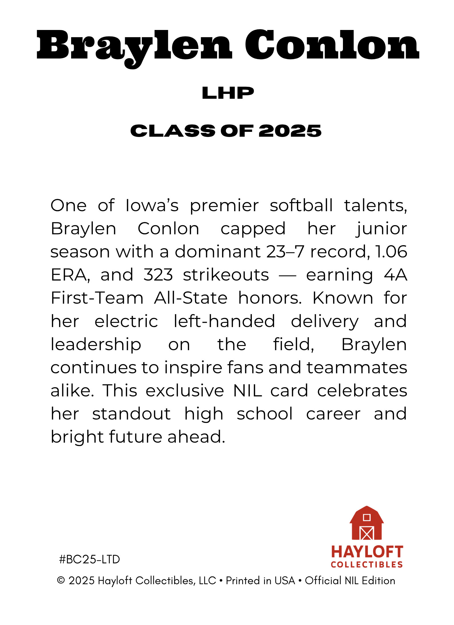 Braylen Conlon – Limited Edition NIL Trading Card
