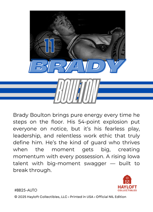 Brady Boulton ~ Autographed NIL Trading Card