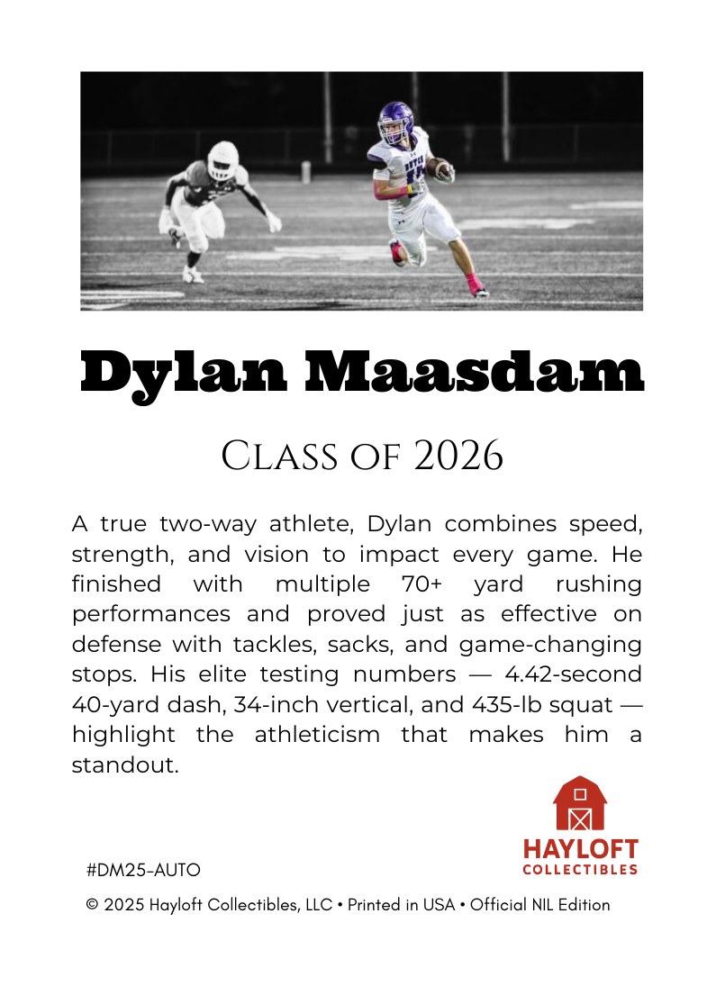 Dylan Maasdam – Autographed NIL Trading Card