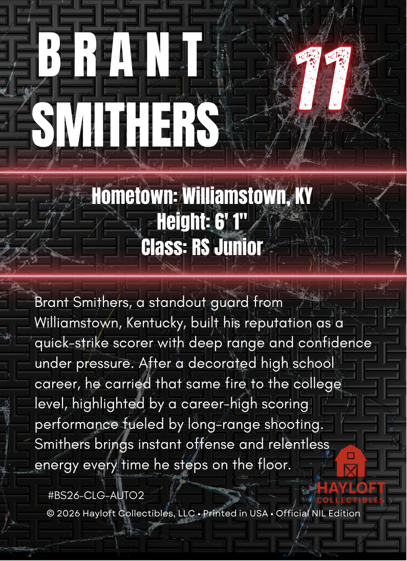 Brant Smithers ~ Autographed NIL Trading Card