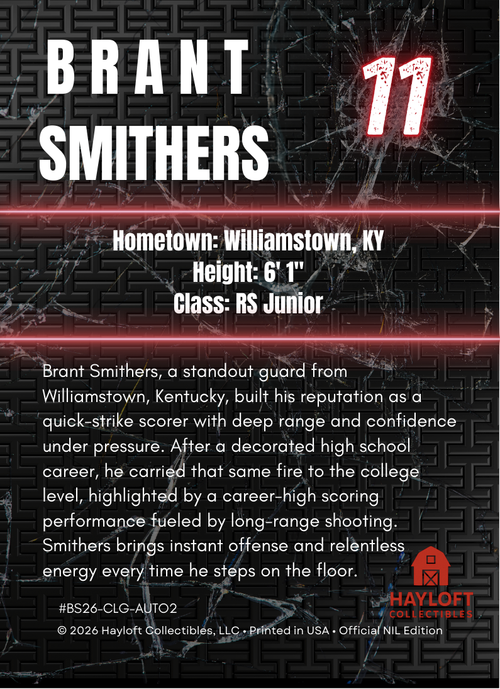 Brant Smithers ~ Autographed NIL Trading Card