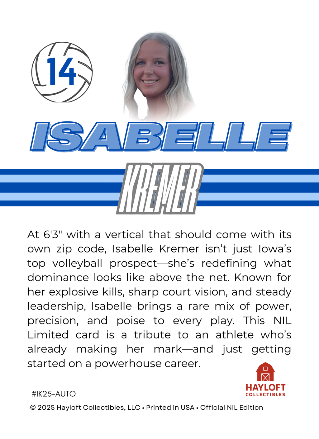 Isabelle Kremer – Autographed NIL Trading Card